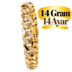 Taşlı  Gurmet Zincir Bileklik 14 AYAR | Gram aralığı: 14,90 - 14,10 g