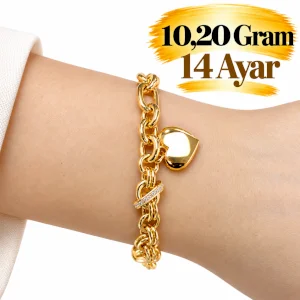 İnce Kalp Bileklik 14 AYAR | Gram aralığı: 9,9 - 10,10 g
