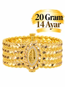 5'li Burma Tuğra  Kelepçe Bilezik 14 AYAR | Gram aralığı: 19,90- 20,10 g