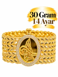 4'lü Başak Burma Tuğralı Kelepçe Altın Bilezik | Gram aralığı: 29,90- 30,10 g